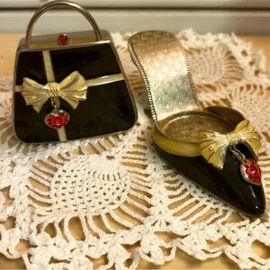 Vintage PartyLite Purse Heel Tea-light Candle Holder Victorian Ruby Red Jeweled